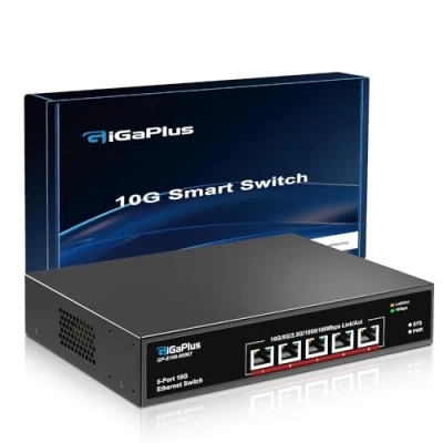 Imagen de conmutador Ethernet de 5 puertos 10 Gb no administrado con RJ45 G, red GiGaPlus Gbe fácil para NAS PC, routers WiFi7, NIC G/adaptadores. Capacidad