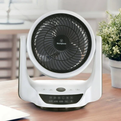 Imagen de Westinghouse iluminación 73037 Ventilador de escritorio portátil oscilante Cormac, con mando a distancia, 25 cm, acabado blanco y negro