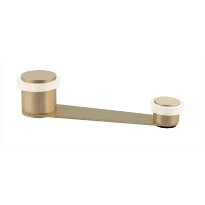 Imagen de Tope Para Puerta con Retenedor Giratorio Laton Fijación Adhesiva o Tornillo +Taco de Hasta 70 mm Grosor I 152DUAL EVI HERRAJES (Laton Mate Goma Blanca)