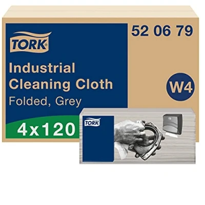 Imagen de Tork Paño de limpieza industrial gris W4, flexible y suave, 4 x 120 paños, 520679