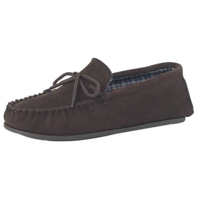 Imagen de Mocasines de piel ante para hombre con suela PVC resistente, color marrón, talla 9 UK