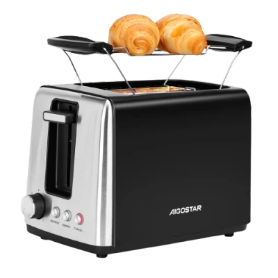 Imagen de Aigostar Tostadora 2 Ranuras Extra Anchas y Rejilla Calentadora, 7 Niveles de Tostado, Centrado Automático, 3 Funciones, Bandeja Recogemigas Extraíble, Color Negro Mate Acero Inoxidable, Delish