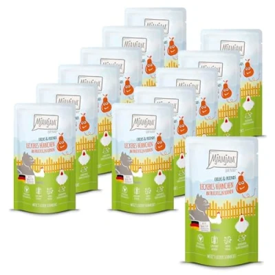 Imagen de MjAMjAM Comida húmeda Premium para Gatos Quetschie Chicks &amp; Friends Delicioso Pollo con Peras afrutadas, Pack de 12 (12 x 125g), sin Cereales
