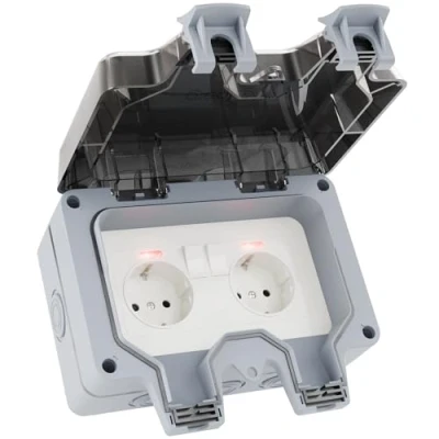 Imagen de greate enchufe exterior impermeable con cerradura para jardín interruptor estanco resistente al agua IP66 estanco, doble, pared