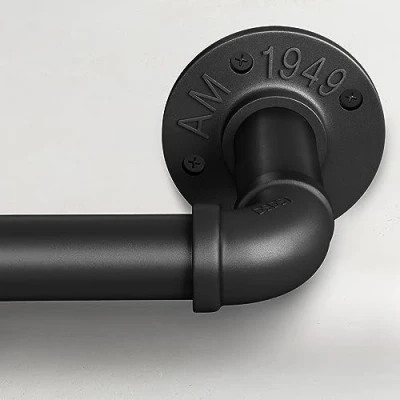 Imagen de barra de cortina negra extensible, industrial para montaje en techo, industrial, 76 a 365 cm, color negro