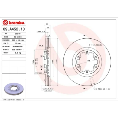 Imagen de BREMBO 09.A452.10 Disco de freno 300 28 6 ventilación interna NISSAN: Navara Pick up, Pathfinder 2, Up