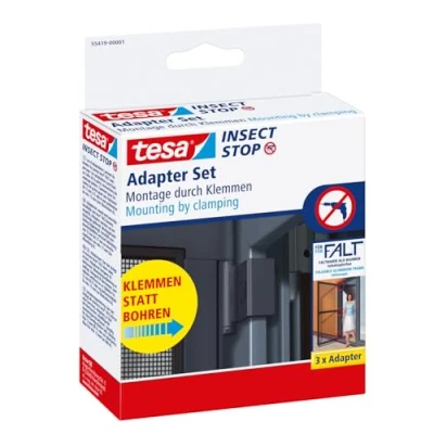 Imagen de tesa Insect Stop FALT Adaptador de puerta para marcos aluminio Abrazadera montar puertas mosquiteras sin necesidad taladrar ni atornillar Gris antracita