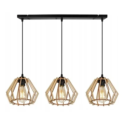 Imagen de Light Home Tulipas Lampara de Techo Colgante Industrial Timber Modernas para Salón Dormitorio y Cocina Metal Madera 3 Luces