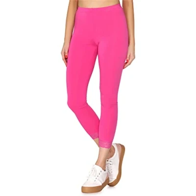 Imagen de Merry Style Leggins 7/8 con Encaje para Mujeres Mallas Deportivas de Mujer Deporte Fitness Capri Viscosa Pantalones Verano MS10 342 (Rosa,S)