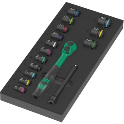 Imagen de Wera 9724 Depósito de espuma juego carraca 8010 B Zyklop Comfort Set 1, 3/8&quot;, 16 piezas