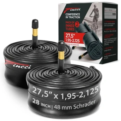 Imagen de Fincci Camara Bicicleta 27.5 Cámaras Carretera x 1.75 1.95 para MTB Montaña Bici de Aire Schrader Válvula 48mm Interior Paquete 2 componentes Ciclismo