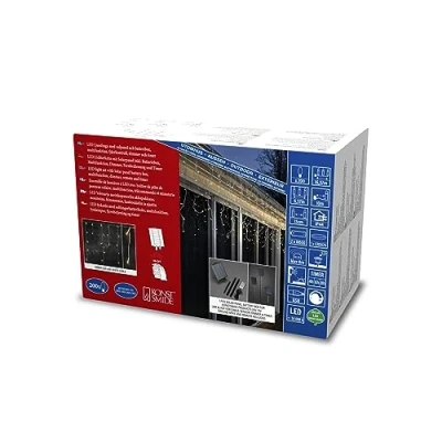 Imagen de Konstsmide 2777 802SP Cortina de luces led solar (mando a distancia, 200 diodos color ámbar, cable blanco, 2 pilas litio, 1 CR2025, incluye litio)