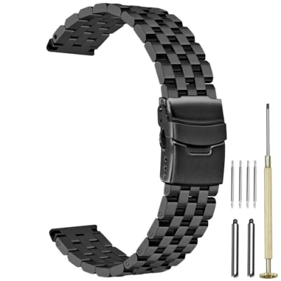 Imagen de Juntan Correa Reloj Engineer 22mm Acero Inoxidable Banda 5 Filas para Hombres Mujeres Cierre Desplegable Metal Negro