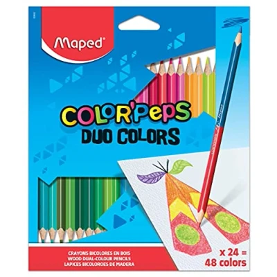 Imagen de Maped Pinturas de Madera Lápices Colores Duo 24 con Doble Punta 48 Diferentes Mina Blanda y Resistente Incluye 1 Lápiz Oro Plata