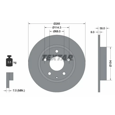 Imagen de TEXTAR PRO 92267703 Disco de freno 265 9 05/06 114,3 macizo revestido sin cojinete rueda, perno sujeción buje rueda