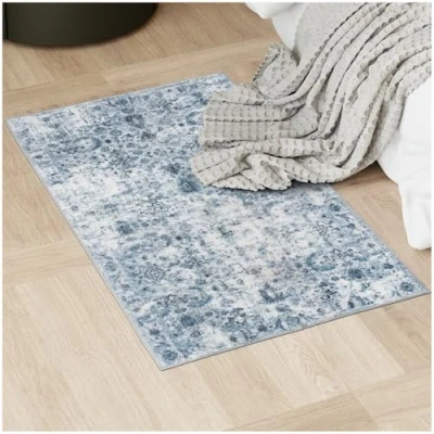 Imagen de TecTake® Alfombra de Salón Moderna, Diseño Oriental, Antideslizante, Lavable, Pelo Corto Extra Suave, Salon, Alfombras Dormitorio, Lavable Lavadora 110 x 60 cm Azul