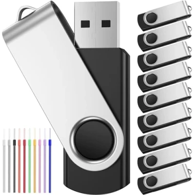 Imagen de 8GB Pendrive 10 Piezas Memoria USB Portátil Pen Drive 8 GB Giratoria Negro Práctico y Económico Flash Drives FEBNISCTE Llaves 2.0 para Almacenamiento Datos con Unidades Cordones