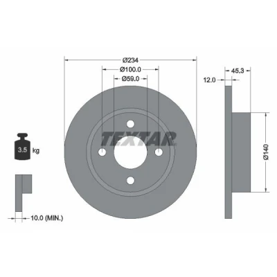 Imagen de TEXTAR 92063300 Disco de freno 234 12 04/04 100 macizo sin perno sujeción rueda, buje rueda NISSAN: MICRA 2
