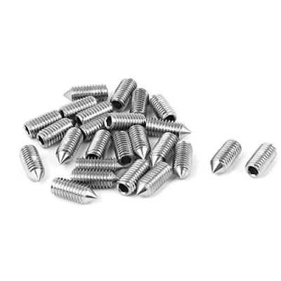 Imagen de sourcing map sourcingmap® M5 x 12mm de punta cónica hueca hexagonal Tornillo sin cabeza en tono plateado 25 pcs