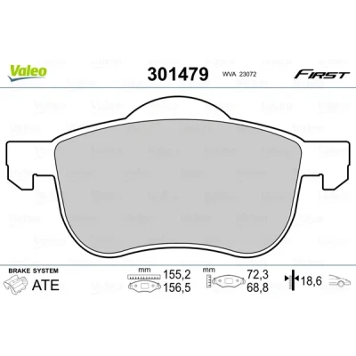 Imagen de VALEO 301479 Juego de pastillas freno FIRST Eje delantero excl. contacto avisador desgaste Chapa antichirridos VOLVO: S60 I, V70 S80 I