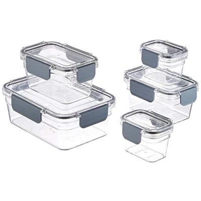 Imagen de Amazon Basics Recipiente hermético 5.0 para alimentos de Tritan, 10 Unidads, Transparente
