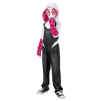 Imagen de Rubies Disfraz Spider Gwen Spiderverse Clássic para niña, Jumpsuit impreso con capucha adjunta y máscara, Oficial Marvel Halloween, Carnaval, Navidad cumpleaños