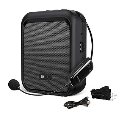 Imagen de SHIDU Mini Amplificador de Voz Altavoz Bluetooth Portátil con Micrófono Inalámbrico UHF Auriculares 10W 1800mAh Sistema PA Admite Audio en Formato MP3 para Profesores,Entrenadores, Guía Turístico