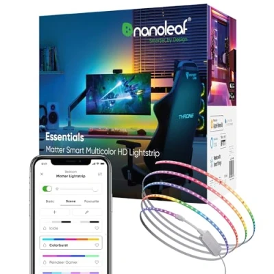 Imagen de Nanoleaf Matter Essentials Lightstrip Starter Kit, 5M Tira Led HD RGBW Inteligente Luces 16M Colores Direccionable, sobre WiFi, Bluetooth, Compatible Google Apple, Decoración Habitación