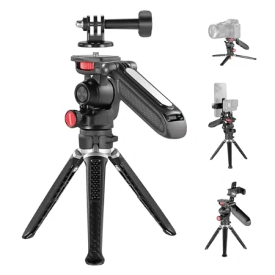 Imagen de NEEWER Mini Trípode para Móvil Y Cámara con Asa/Soporte de Teléfono/Adaptador Cámara, 360 Panorámica e Inclinación Mango Agarre Compatible Gopro dji Osmo Pocket 3 Insta360 iPhone DSLRs, TS003