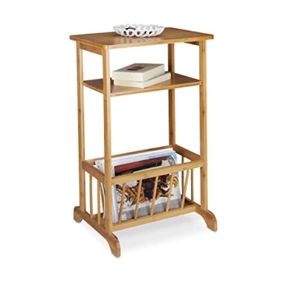 Imagen de Relaxdays Side Table with Newspaper Basket Mesa Auxiliar con Cesta para periódicos, bambú, 71.5 x 44.5 37 cm, 2 estantes, marrón Natural, cm