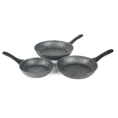 Imagen de Salter BW06235S Juego de 3 sartenes con Superficie Antiadherente la colección Megastone, 20, 24 y 28 cm, Apto para lavavajillas Utensilios metálicos, inducción, 100% sin PFOA, Plateadas