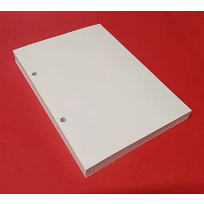 Imagen de 100 hojas con 2 agujeros en formato DIN A5 14,5 x 20,5 cm. Papel blanco grueso 120 g, recambio para archivador anillas separadas 8 cm