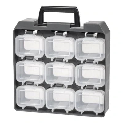 Imagen de Iris Ohyama, Caja de almacenamiento bricolaje, 9 compartimentos Tornillo extraíbles, soporte para cinturón, garaje Unit Case UC Gris / Negro