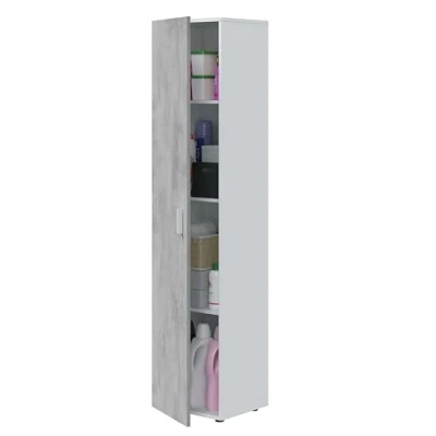 Imagen de Habitdesign Armario Multiusos con 1 Puerta, Columna de Almacenaje, Acabado en Color Blanco Artik y Cemento, Medidas: 41 cm (Ancho) x 182 (Alto) 37 (Fondo)