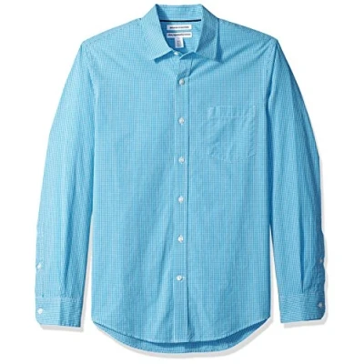 Imagen de Amazon Essentials Camisa de Popelín Manga Larga y Ajuste Entallado Hombre, Azul Agua Guinga, M