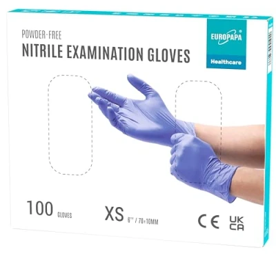 Imagen de EUROPAPA® 100 Guantes De Nitrilo, Color Lila, Desechables, Examen, Sin Polvo, LÁTex, No EstÉRiles, LÁTex (XS, Morado)