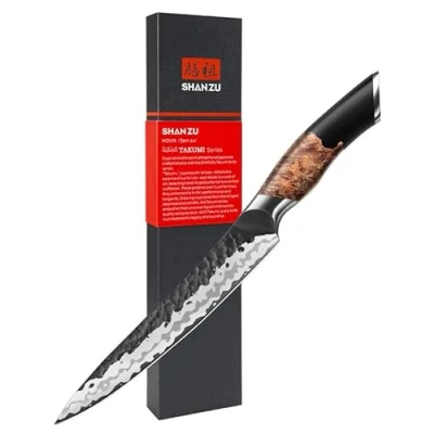 Imagen de SHAN ZU Cuchillo Universal Japonés Forjado a Mano, de Cocina 15 cm, 7 Capas Chef Afilado Acero 9Cr18MOV, Cocinero para Verdura y Carne, Mango Madera Arce