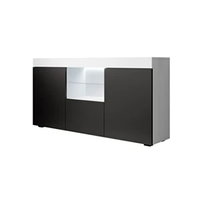 Imagen de MB Muebles Bonitos Aparador Salón Comedor Moderno Ancho 135cm x Alto 73 cm Profundo 34 Mueble de Melamina Mate con luz LED Color Blanco y Negro Modelo Sefora