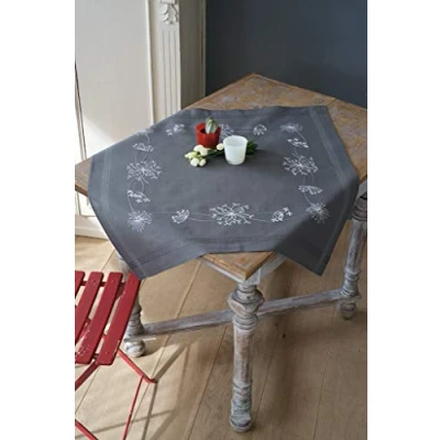 Imagen de Vervaco Stamped Cross Stitch Blanco FLWR Kit Nappe Fleurs Blanches, Algodón, Colores Variados, 37.6 x 20 22 cm