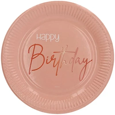 Imagen de Folat Platos Desechables Elegant Lush Blush, Color rosado, happy birthday (67015)