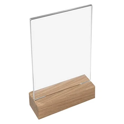 Imagen de HMF 46940 Soporte de Sobremesa Acrílico con Base Madera DIN A6 Vertical Transparente