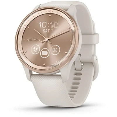 Imagen de Garmin Vivomove Trend, Elegante Smartwatch Híbrido de 40 mm con Sofisticado Aspecto Analógico, Bisel Acero Inoxidable y Funciones Inteligentes, Rose Gold Beige