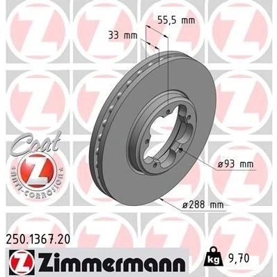 Imagen de ZIMMERMANN COAT Z 250.1367.20 Disco de freno 288 33 5/5 5 111 ventilación interna revestido FORD: Transit V363 Furgón, Custom V362 Furgón
