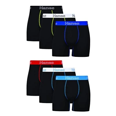 Imagen de Hanes Calzoncillos Tipo bóxer para Hombre, algodón elástico Que Absorbe la Humedad, Paquete múltiple Ropa Interior, Negro, M