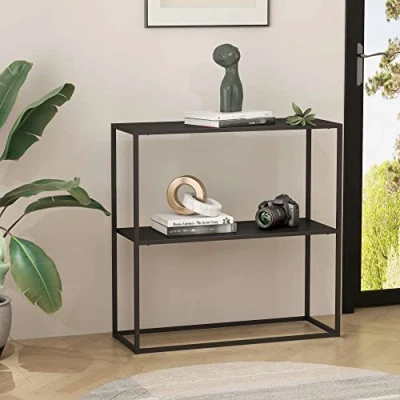 Imagen de [en.casa] Mueble de Entrada Atemporal Mesa Consola Versátil Recibidor con 1 Estante Inferior Acero 80 x 26 cm Negro Mate