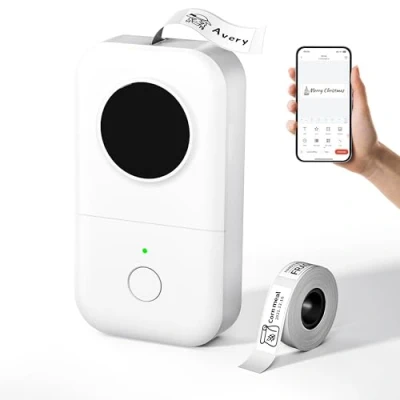 Imagen de Phomemo D30 Impresora de Etiquetas, Etiquetas Bluetooth portátil, máquina térmicas Autoadhesivas, Adecuada para el hogar, Oficina, Precio, Fecha, Nombre. Blanco