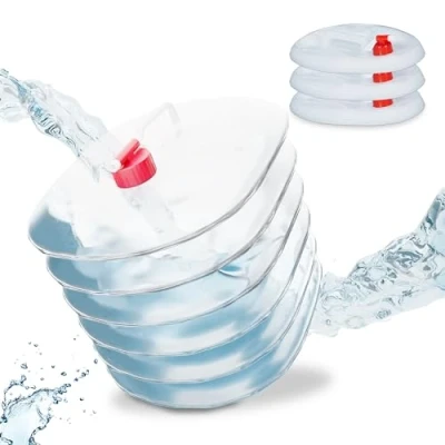 Imagen de Relaxdays Pack 4 Bidones Plegables, Garrafas Agua Ovaladas, Grifo y Asa, de 15 litros, Plástico sin BPA, Transparente, Gomaespuma
