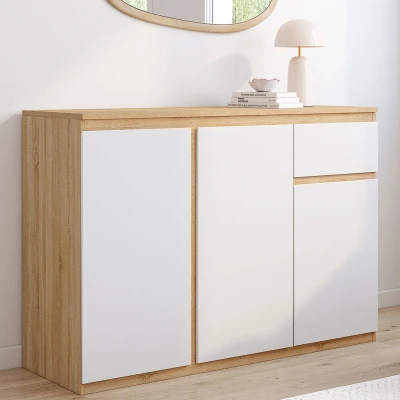Imagen de Aparador TOMI 100 cm con 3 puertas y 1 cajón, blanco madera
