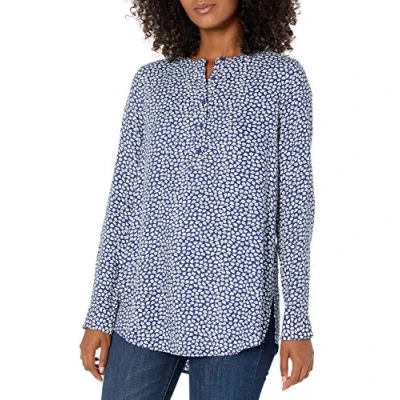 Imagen de Amazon Essentials Blusa Tejida de Manga Larga Mujer, Azul Marino Blanco Estampado Hojas, S
