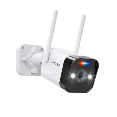 Imagen de ZOSI 4MP 2,5K Cámara de Vigilancia WiFi IP Exterior con Enchufe, Detección Persona/Vehículo, Alarma Sirena y Luz, Visión Nocturna Color, Audio Bidireccional